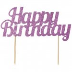 Glitter Happy Birthday Cake Topper Pink