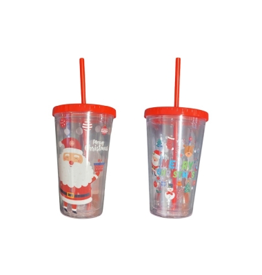 Deluxe Christmas Drinking Cup With Straw