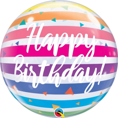 Qualatex 22" Bright Rainbow Stripes Birthday Bubble Balloon