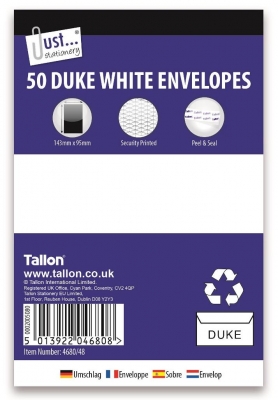 Tallon 50 Duke White Peal & Seal Envelopes 80Gsm