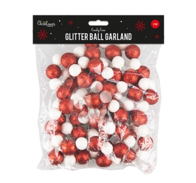 Candy Cane Glitter Ball Garland 2.3M