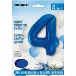 Blue Number 4 Shaped Foil Balloon 34"