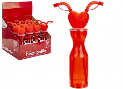 Heart Bottle 2 Straws 500ml 6.5cm X 25cm