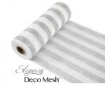 Deco Mesh Metallic Silver & White Stripe 25cm X 9.1M Pattern