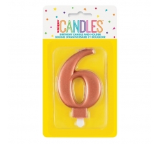 Metallic Rose Gold Number 6 Birthday Candle