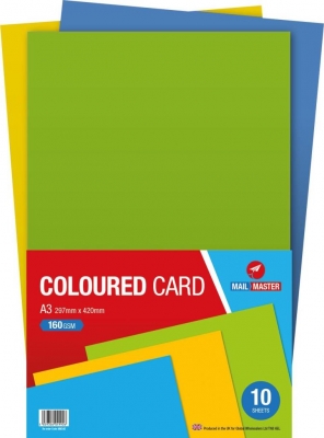 Mail Master A3 Assorted Bright Coloured Card 10 Pack