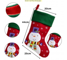 Deluxe Plush Red Green Top Snowman Stocking 40cm X 25cm