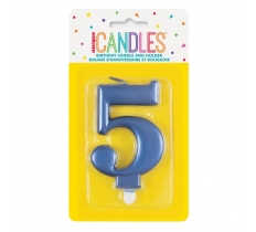 Metallic Blue Number 5 Birthday Candle