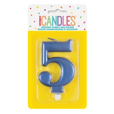 Metallic Blue Number 5 Birthday Candle