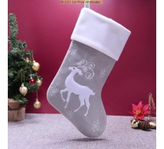 Deluxe Plush Silver Modern Reindeer Stocking 40cm X 25cm