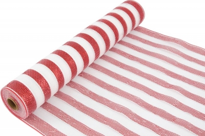 Deco Mesh Metallic Red & White Stripe 53cm X 9.1M Pattern