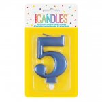 Metallic Blue Number 5 Birthday Candle