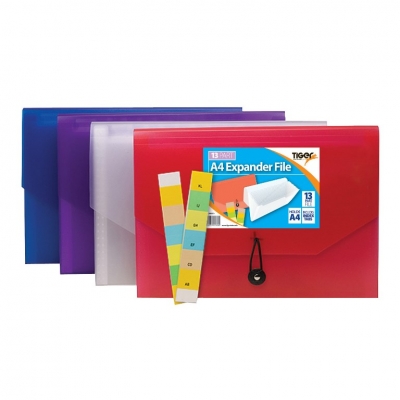 Tiger A4 13 Part Expander File ( Assorted Colours )