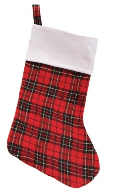 Christmas Plush Tartan Gold Thread Stocking 20cm x 45cm