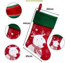 Deluxe Plush Red Green Top Reindeer Stocking 40cm X 25cm