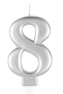 Metallic Silver Number 8 Birthday Candle