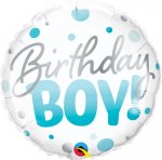 18" Round Foil Birthday Boy Blue Dots Balloon
