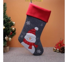 Deluxe Plush Grey Red Top Snowman Stocking 40cm X 25cm