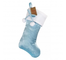 Deluxe Blue Pom Pom Stocking 40cm X 25cm