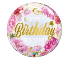 22" Birthday Pink Peonies Bubble Balloon ( 1 )