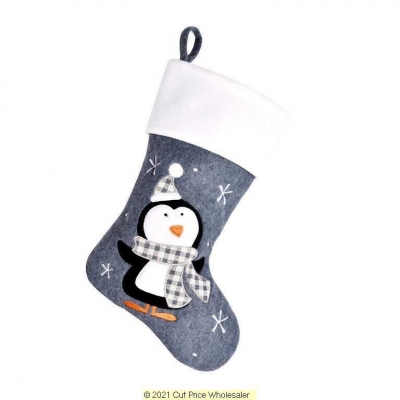 Deluxe Plush Charcoal Pengiun Christmas Stocking 40cm X 25cm