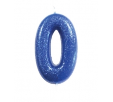 Age 0 Glitter Numeral Moulded Pick Candle Blue