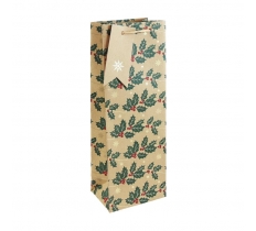 Christmas Kraft Holly Bottle Bag (127mm x 355mm x 90mm)