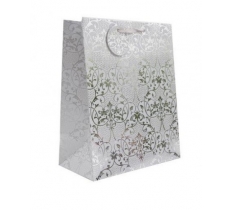 Christmas Silver Damask Gift Bag Large