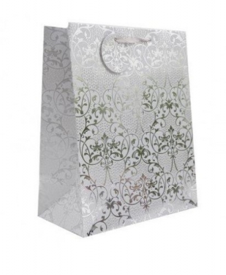 Christmas Silver Damask Gift Bag Large