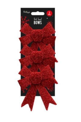 Red Tinsel Bows - 3 Pack