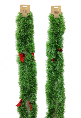 TINSEL GREEN CHUNKY BERRY OR BOWS 2.4m