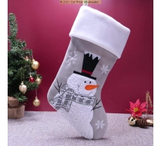 Deluxe Plush Silver Fluffy Snowman Stocking 40cm X 25cm