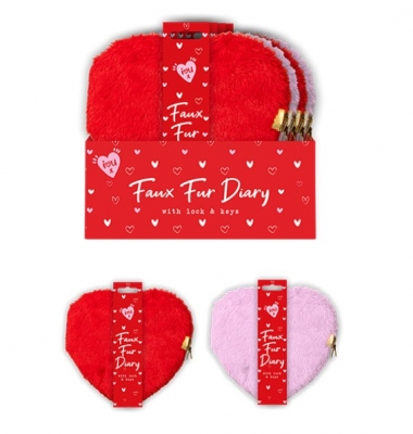 Valentine Heart Faux Fur Diary with Lock