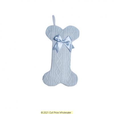 Deluxe Plush Silver Knitted Bone Shape Stocking 40cm X 25cm