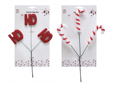 Christmas Glitter Pick Candy Cane/Ho Ho Ho