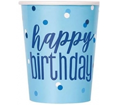 8 Blue & Silver Happy Birthday" Cups 9oz"