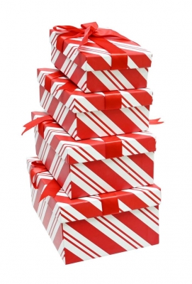 Giftbox Set 4 Candy Striped With Ribbon Tie