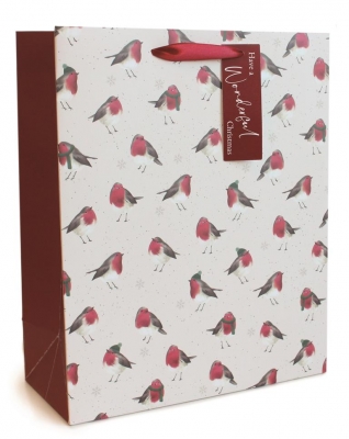 Christmas Gift bag Robin Pattern Large( 26 x 32 x 12cm)