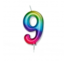 Age 9 Metallic Numeral Moulded Pick Candle Rainbow