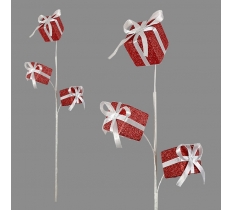 73CM RED GLITTER GIFT STEM