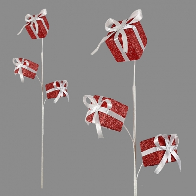 73CM RED GLITTER GIFT STEM