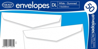 County DL White Gummed Envelopes 50 Pack