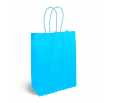 Blue Paper Party Bag with Coloured Handles (16 x 22 x 8cm)