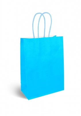 Blue Paper Party Bag with Coloured Handles (16 x 22 x 8cm)