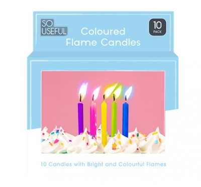 Coloured Flame Party Candles 10pk