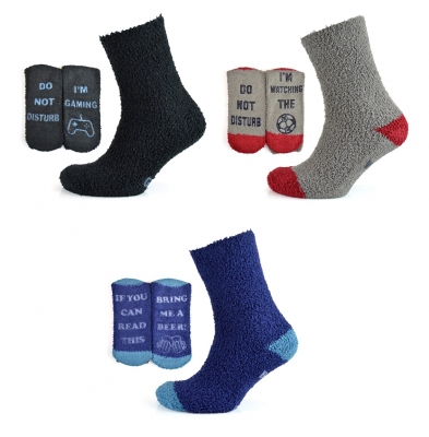 Mens Novelty Slogan Cosy Socks with Gripper