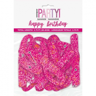 Pink Glitz Script "Happy Birthday" Prismatic Foil Jointed Ba