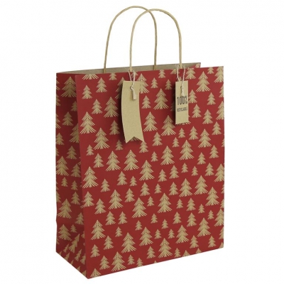 Christmas Kraft Red Xmas Tree Large Bag ( 265mm x 330mm x 140mm