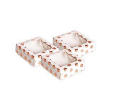 3X Rose Gold Polka Dot Small Square Treat Boxes With Window