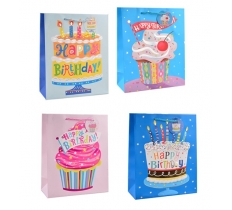 Childrens Foiled Birthday Cake Medium Gift Bag 26x32x12cm